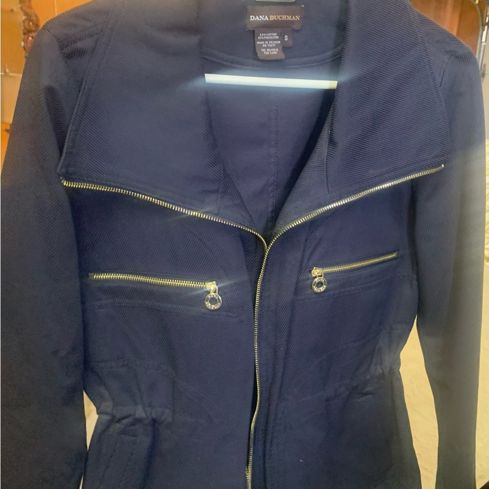 Dana Buchman Blue and Gold Utility Jacket with Fitted Silhouette